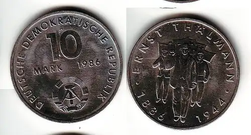 DDR Gedenk Münze 10 Mark Ernst Thälmann 1986 (113942)