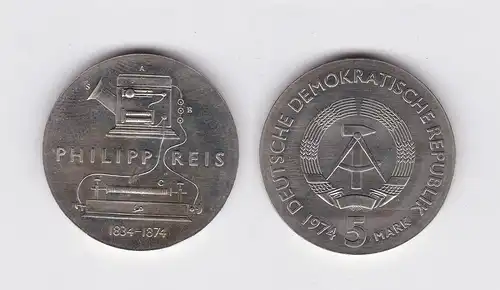 DDR Gedenk Münze 5 Mark Philipp Reis 1974 Stempelglanz (115296)