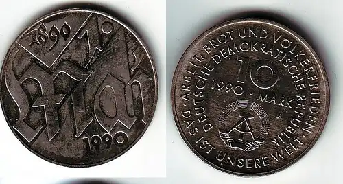 DDR Gedenk Münze 10 Mark 100.Jahre 1.Mai Feiertag 1990 (113894)