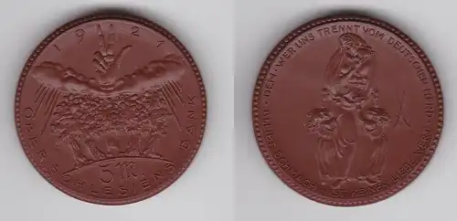 seltene 5 Mark Porzellan Münze Oberschlesien Dank 1921 (131565)