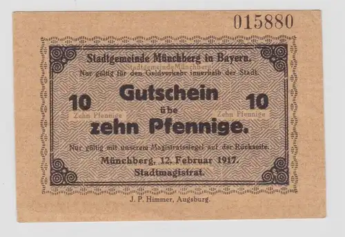 10 Pfennig Banknote Notgeld Stadt Münchberg 12. Februar 1917 (135897)