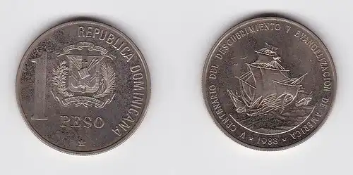 1 Peso Nickel Münze Dominikanische Republik Entdeckung Amerika 1988 (141407)