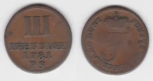 3 Pfennige Kupfer Münze Waldeck 1781 PS (143396)