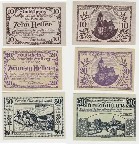 10, 20 und 50 Heller Banknoten Wartberg an der Krems (147517)