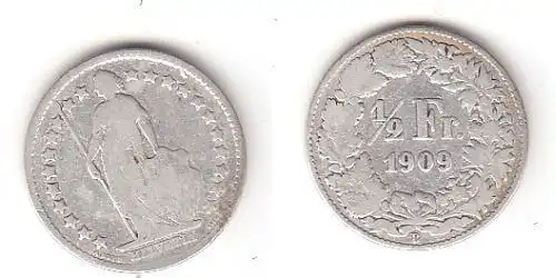 1/2 Franken Silber Münze Schweiz 1909 B (113990)