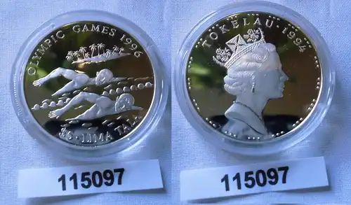 5 Tala Silber Münze Tokelau Olympiade 1996 Atlanta Schwimmer 1994 (115097)