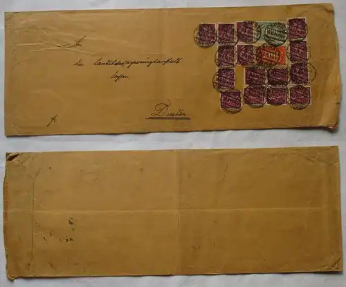 127109 großer Inflations Brief Grüna zur Landesversicherungsanstalt Dresden 1923