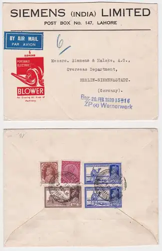 901129 Firmen Brief von Siemens Indien nach Berlin Siemensstadt 1939