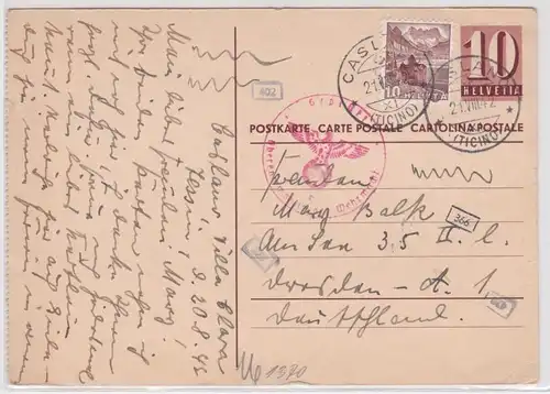 71014 geprüfte Ganzsachen Postkarte Schweiz nach Dresden 1942