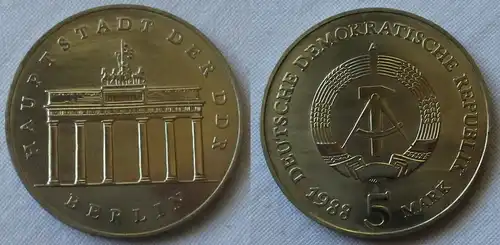 DDR Gedenk Münze 5 Mark Brandenburger Tor 1988 Stempelglanz (137400)