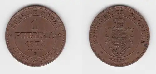 1 Pfennig Kupfer Münze Sachsen 1872 B vz (143581)