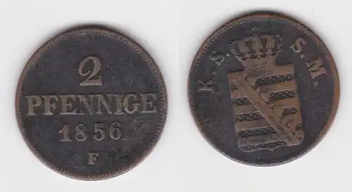 2 Pfennig Kupfer Münze Sachsen 1856 F f.ss (142839)