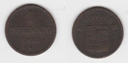 1 Pfennig Kupfer Münze Sachsen 1853 F ss (141607)
