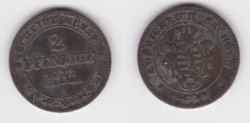 2 Pfennig Kupfer Münze Sachsen 1873 B ss (143263)