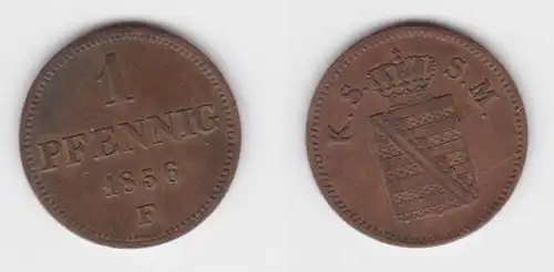 1 Pfennig Kupfer Münze Sachsen 1856 F ss (143221)