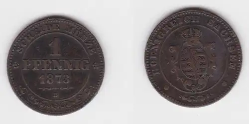 1 Pfennig Kupfer Münze Sachsen 1873 B ss (143019)