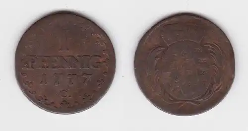 1 Pfennig Kupfer Münze Sachsen 1777 C (143571)