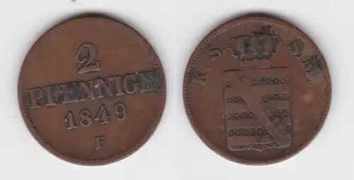 2 Pfennig Kupfer Münze Sachsen 1849 F f.ss (142920)
