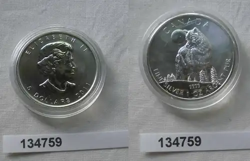 5 Dollar Silbermünze Kanada Wolf 2011 1 Unze Feinsilber (134759)