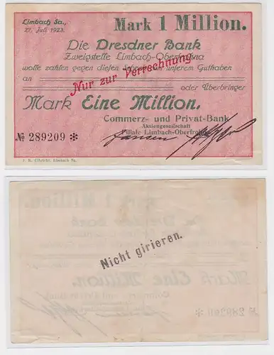 1 Million Mark Banknote Dresdner Bank Limbach 27.7.1923 (121403)