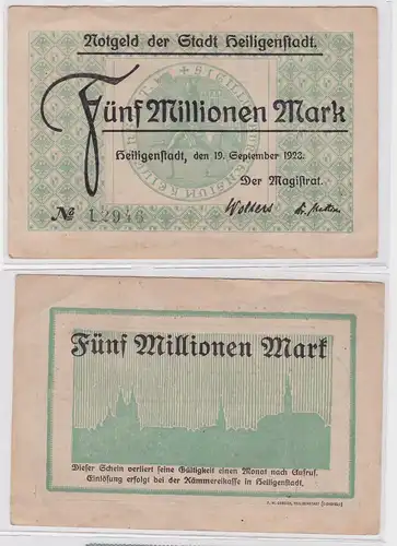 5 Millionen Mark Banknote Stadt Heiligenstadt 19.9.1923 (122135)