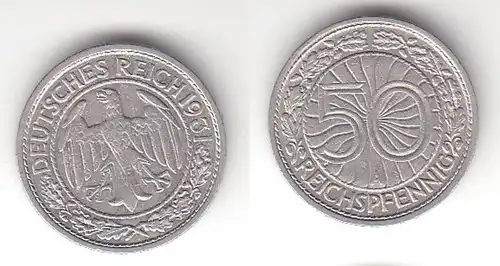 50 Pfennig Nickel Münze Weimarer Republik 1931 A (114764)
