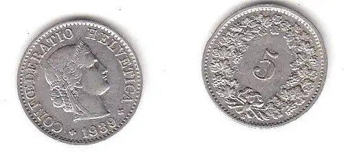 5 Rappen Nickel Münze Schweiz 1939 B (114575)