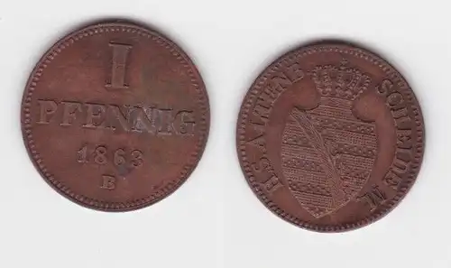 1 Pfennig Kupfer Münze Sachsen-Altenburg 1863 B ss/vz (142857)