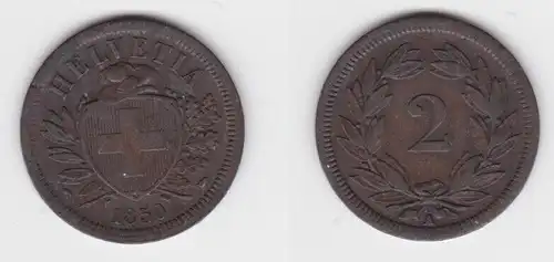 2 Rappen Kupfer Münze Schweiz 1850 A (142656)