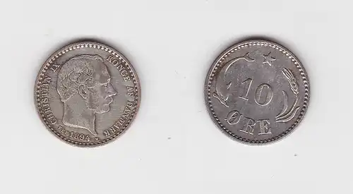 10 Öre Silber Münze Dänemark 1894 Delphin (133698)