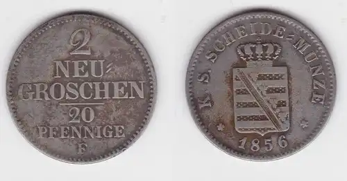 2 Neu Groschen Silber Münze Sachsen 1856 F f.ss (142985)