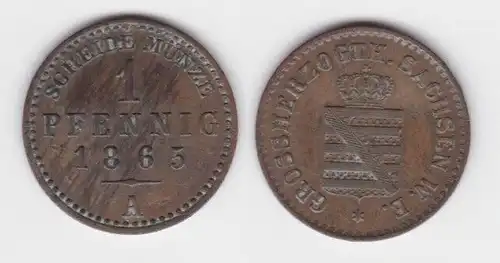 1 Pfennig Kupfer Münze Sachsen Weimar Eisenach 1865 A f.vz (142809)