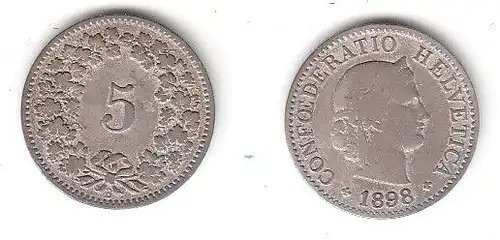 5 Rappen Nickel Münze Schweiz 1898 B (114533)