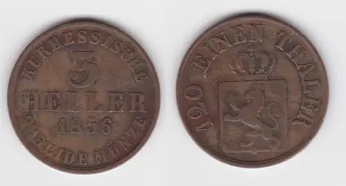 3 Heller Kupfer Münze Hessen-Kassel 1856 (142813)
