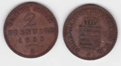 2 Pfennige Kupfer Münze Sachsen Weimar Eisenach 1858 A (142889)