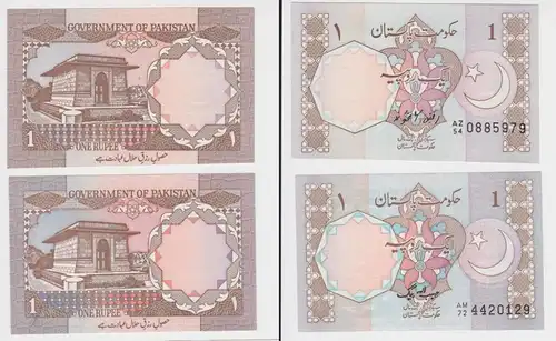2x 1 Rupee Banknote Pakistan (1983-) kassenfrisch UNC Pick 27 (153313)