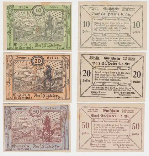 10, 20 und 50 Heller Banknote Dorf St. Peter i.d. Au (145349)