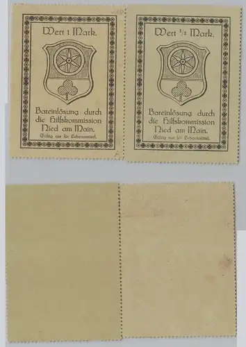 1/2 & 1 Mark Banknoten Notgeld Hilfskommission Nied am Main 1917 (148794)