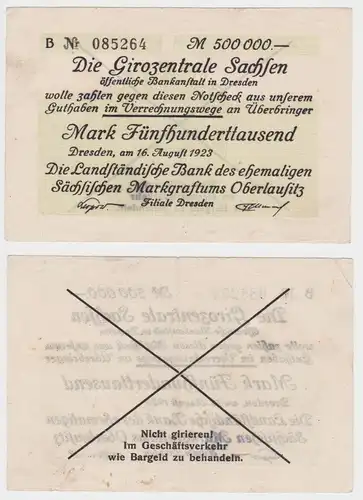500000 Mark Banknote Girozentrale Sachsen Dresden 16.8.1923 (122243)