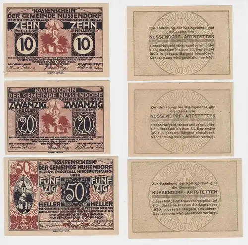 10, 20 und 50 Heller Banknote Nussendorf Bez. Pöggstall (141735)