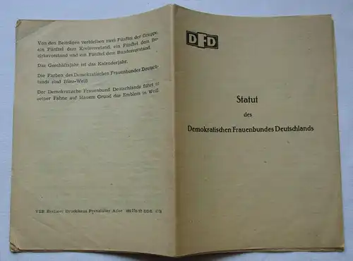 DDR Statut des Demokratischen Frauenbundes Deutschlands DFD 1952 (125601)