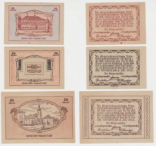 10, 20 und 50 Heller Banknoten Kronstorf 06.07.1920 (139525)