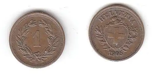 1 Rappen Kupfer Münze Schweiz 1905 B (114192)