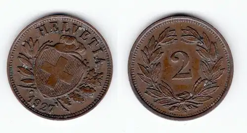 2 Rappen Kupfer Münze Schweiz 1927 B (126098)