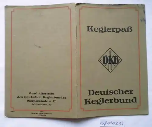 Keglerpaß Deutscher Keglerbund Frankleben Thüringen 1928 (110237)