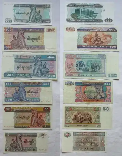 5 bis 1000 Kyats Banknoten Myanmar 1994-1898 meist UNC (121654)