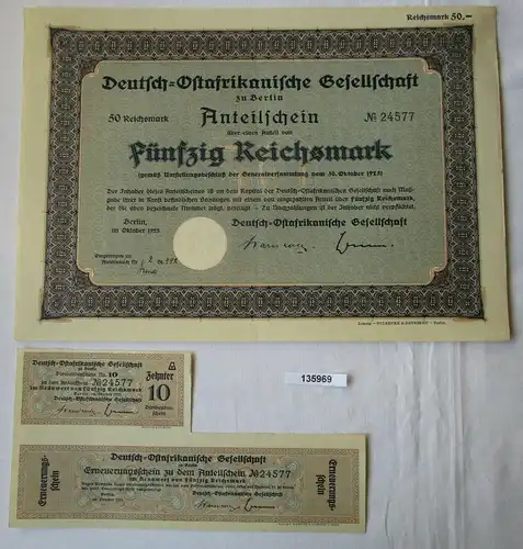 50 RM Aktie Deutsch-Ostafrikanische Gesellschaft Berlin Oktober 1925 (135969)