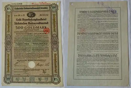 500 Goldmark Pfandbrief Sächsische Bodencreditanstalt Dresden 1.11.1928 (130604)