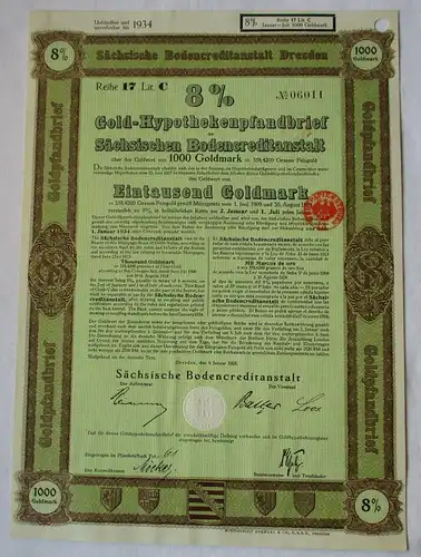 1000 Goldmark Pfandbrief Sächsische Bodencreditanstalt Dresden 4.1.1928 (129414)