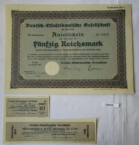 50 RM Aktie Deutsch-Ostafrikanische Gesellschaft Berlin Oktober 1925 (134330)